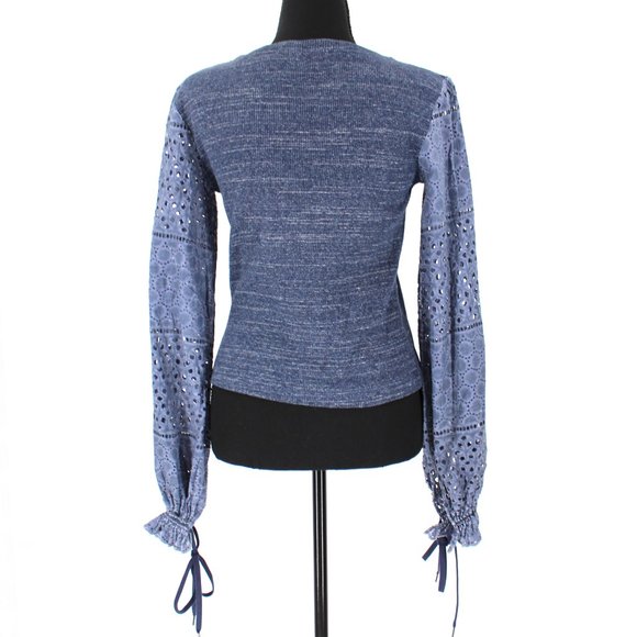 See by Chloé Eyelet Balloon Sleeve Ribbed Blue Sweater Knit Indigo Blue Cotton S - Picture 6 of 9